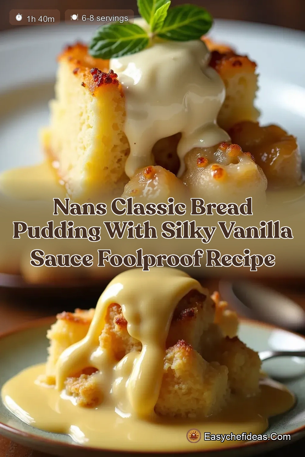 The Proper Cuppa Classic Bread Pudding with Rich Vanilla…