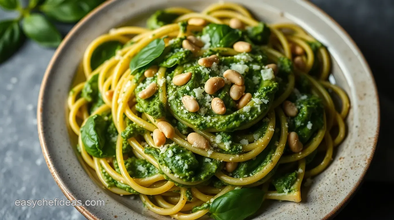Quick & Easy Pesto Pasta Recipe: My Family' s Favourite Delight Classic Basil Pesto Pasta - A Taste of Italy in Minutes!