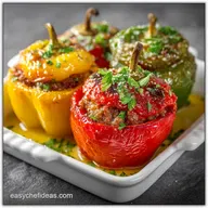Stuffed Peppers: Baked Mediterranean Recipe with Ground Beef