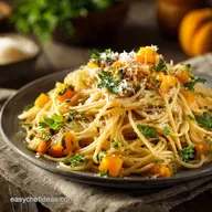 Spaghetti with Butternut Squash Leek Parmesan Sauc: Easy Weeknight Comfort