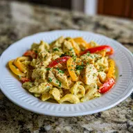 Cajun Cream Cheese Chicken Pasta Bake Recipe with Bell Peppers: 50 Min