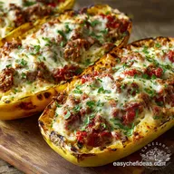 Cheesy Baked Spaghetti Squash Boats with Grilled C: Low Carb Ziti Alternative