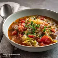 Chunky Beef Cabbage and Tomato Soup Hearty Winter Comfort Meal