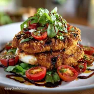 Crispy Chicken Cutlet Caprese Salad with Balsamic Glaze Sunshine Dinner