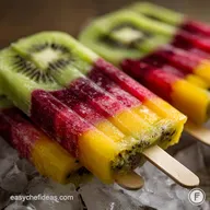 Frozen Mango Kiwi Raspberry Pops: Easy, Tri-Colour Layered Fruit Popsicles