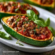 Italian Sausage Zucchini Boats