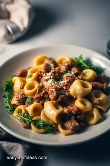 Cheesesteak Tortellini in Rich Provolone Sauce presentation