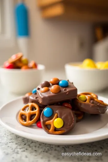 Chocolate Pretzel Delights with Rolo & M&M Toppings steps