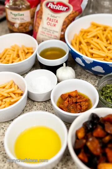 Savory Mediterranean Pasta with Roasted Red Peppers ingredients