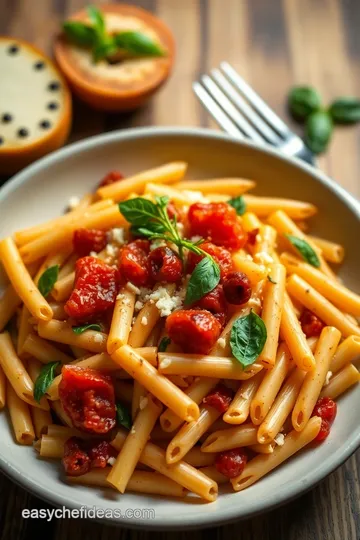 Savory Mediterranean Pasta with Roasted Red Peppers presentation