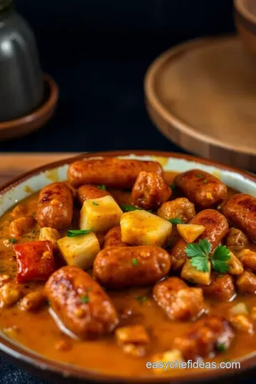 Spiced Curry Sausages with Coconut Sauce presentation