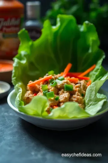 Thai Lettuce Wraps with Savory Minced Chicken and Peanut Sauce presentation