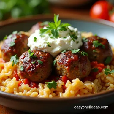 Ultimate Greek Meatball Bowl Recipe with Whipped Feta Recipe Card