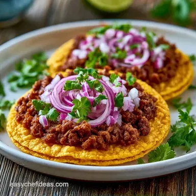 Mexican Tostadas with Ground Beef Recipe Card