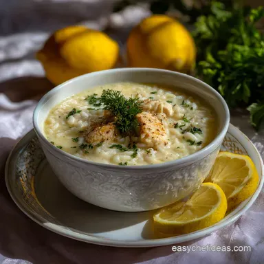 Avgolemono Soup Greek Chicken and Rice: Velvety Lemon Finish Recipe Card