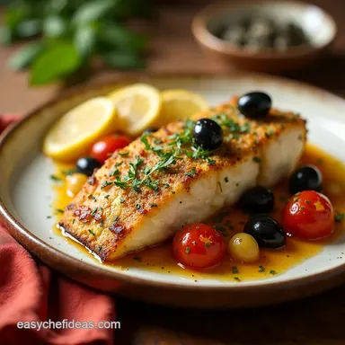 Easy Mediterranean Baked Fish with Lemon Olives Recipe Card