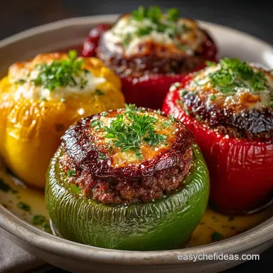 Stuffed Peppers: Baked Mediterranean Recipe with Ground Beef Recipe Card