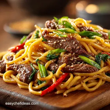 Beef Lo Mein Takeout Taste Homemade Easy Peasy Recipe Card