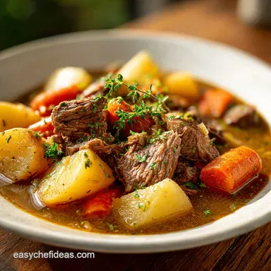 Beef Stew with Potatoes and Carrots: 8 Hour Slow-Cooked Recipe Card