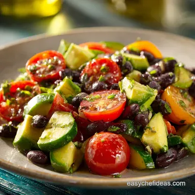 Black Bean Avocado Cucumber and Tomato Salad: Easy 20-Min Fiesta Recipe Card