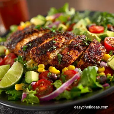 Blackened Chicken Fiesta Salad Healthy Zesty 35Minute Meal Recipe Card
