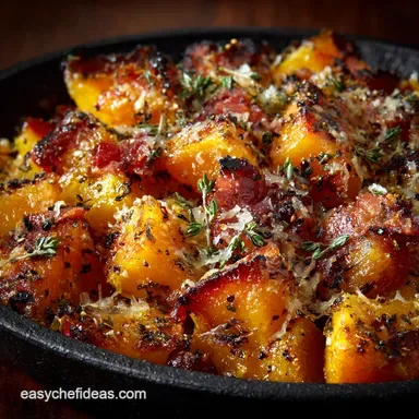 Butternut Squash with Bacon and Parmesan: Ultra-Crispy Roasted Side Dish Recipe Card