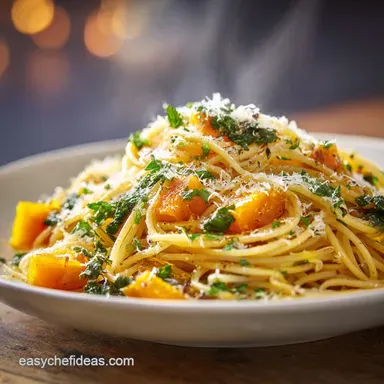 Spaghetti with Butternut Squash Leek Parmesan Sauc: Easy Weeknight Comfort Recipe Card