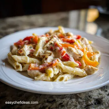 Cajun Cream Cheese Chicken Pasta Bake Recipe with Bell Peppers: 50 Min Recipe Card