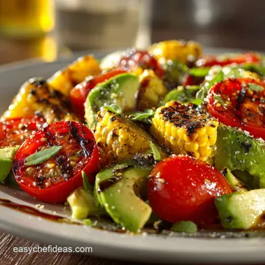 Charred Corn Tomato Avocado Salad with Zesty Honey Lime Dressing Recipe Card