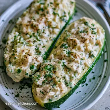 Creamy Chicken Alfredo Zucchini Boats