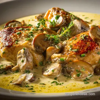 Chicken and Mushrooms in White Wine Sauce RestaurantQuality Creamy Recipe Recipe Card