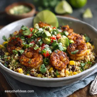 Cilantro Lime Quinoa Bowls with Shrimp Healthy Weeknight Dinner Recipe Card