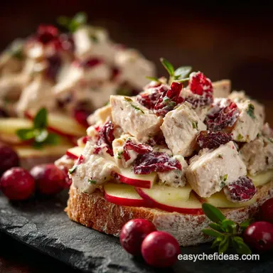 Cranberry Chicken Salad on Apple Slices: Healthy High Protein Meal Prep Recipe Card