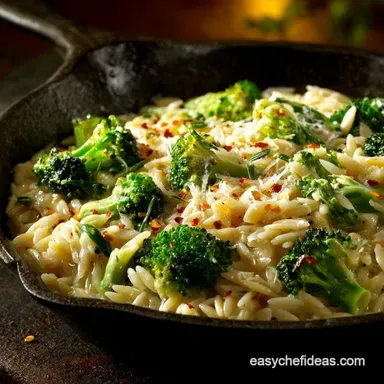 Broccoli and Orzo Recipe: Speedy Lemon-Garlic Creamy Weeknight Meal Recipe Card
