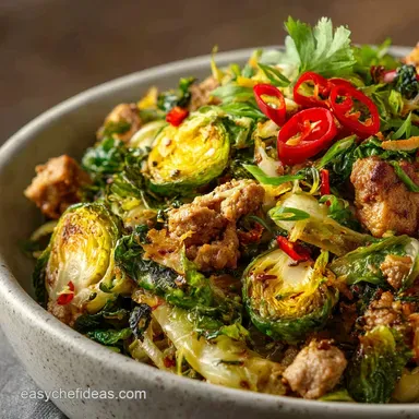 Healthy Spicy Pork Brussels Bowls with Crispy Ginger Glaze