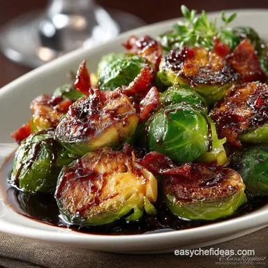 Longhorn Brussel Sprouts Copycat Crispy Bacon HoneyBalsamic Glaze Recipe Card