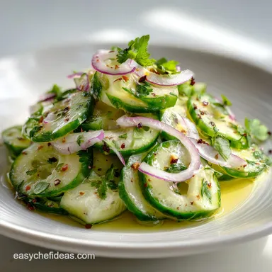 Simple Cucumber Salad with Refreshing Cucumber Salad Dressing in 20 Minutes Recipe Card