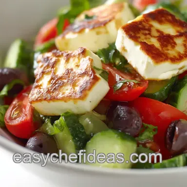 Easy Salad Ideas: Grilled Halloumi Greek Salad Recipe! Recipe Card