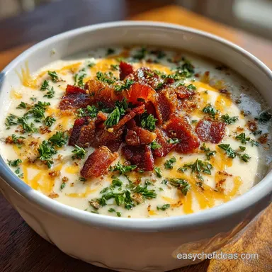 Irresistible Easy Cozy Loaded Potato Soup Recipe with Bacon in 45 Minutes Recipe Card