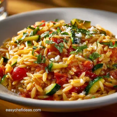 Orzo with Zucchini and Tomato: 25-Minute Mediterranean Delight Recipe Card