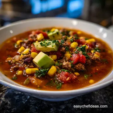 Easy Taco Soup Ready in 20: Velvety Flavor Fast Recipe Card