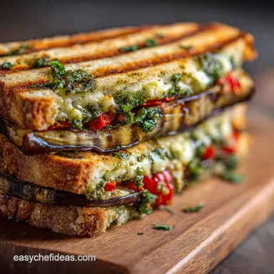 Eggplant Panini with Pesto Ultra-Crispy Grilled Vegetarian Lunch Recipe Card