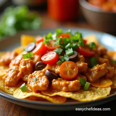 Fiesta Cheesy Chicken Fajita Nachos Quick TexMex Recipe Card