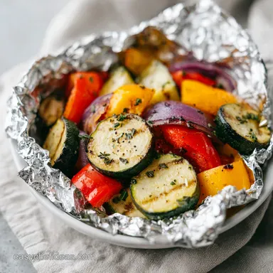 Foil Pack Grilled Vegetables in 35 Minutes Recipe Card
