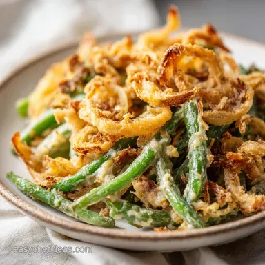 Green Bean Casserole with Fresh Green Beans for 8 Servings Recipe Card