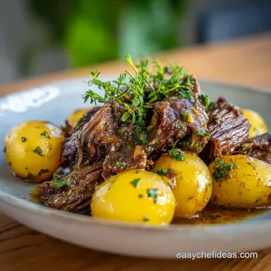 Slow Cooker Garlic Butter Beef with Potatoes Recipe Card