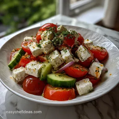 Greek Cucumber Salad with Lemon and Feta Quick Side Recipe Card