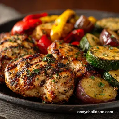 Juicy Grilled Garlic and Herb Chicken and Veggies Low Carb Recipe Card