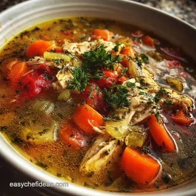Hearty Chicken Veggie Soup (Cozy One-Pot Dinner) with Garlic and Herbs: One-Pot Recipe Card