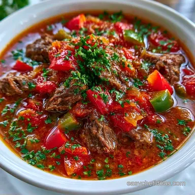 Stuffed Pepper Soup with Ground Sirloin Recipe Card